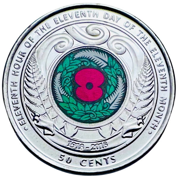 2018 New Zealand Remembrance Day Coloured Red Poppy 50 Cents