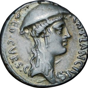 55 BC Roman Republican Cn. Plancius Silver Denarius