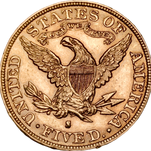 1896-S USA Gold Five Dollars