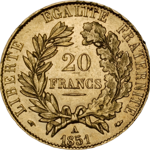 1851 France Gold 20 Francs