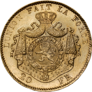 1876 Belgium Gold 20 Francs